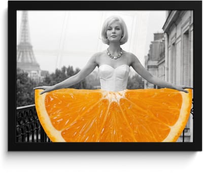 Poster in lijst - Fotolijst 40x30 cm - Posters - Sinaasappel - Eiffeltoren - Vrouw - Posterlijst zwart - Decoratie - Wanddecoratie woonkamer - Muurdecoratie slaapkamer