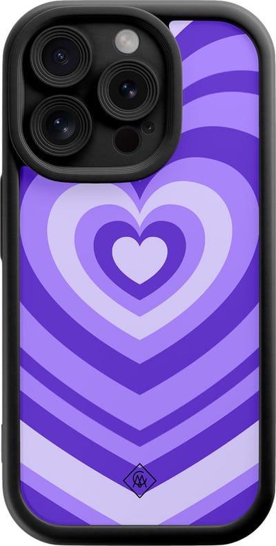 Casimoda® hoesje - Geschikt voor iPhone 15 Pro - Hart Swirl Paars - Effen telefoonhoesje met lensbescherming - Siliconen/TPU - Backcover - Paars