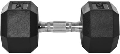 Zeshoekige dumbbell van gietijzer, rubberen dumbbell met geribbeld handvat, metaal‑rubber zwart