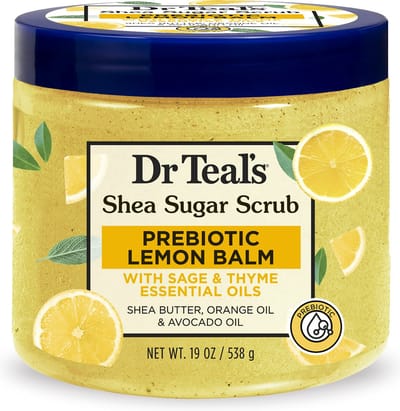 Dr Teal's Shea Sugar Body Scrub with Prebiotic Lemon Balm and Essential Oils - Sinaasappelolie en Avocado-olie - 538g