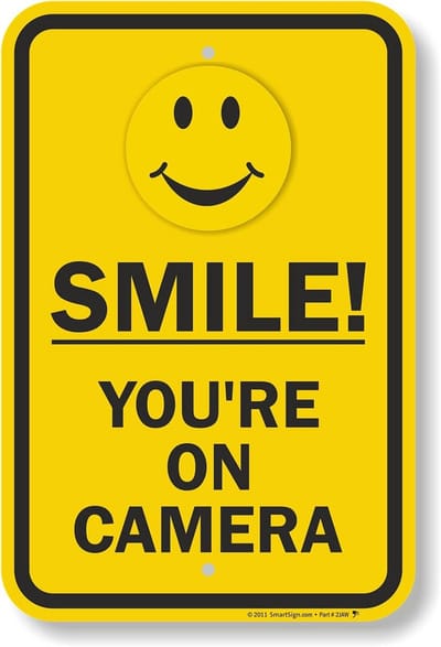 Beveiligingsbord Camera - Waarschuwingsbord - Persoonlijke Veiligheid - Roestvrij Aluminium - 30x45 cm - Zwart Geel