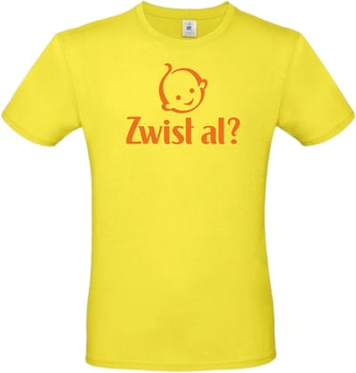 T- shirt solar yellow met opdruk Zwist al? maat S ( grappige Friese tekst ) van Shirtmakelaar