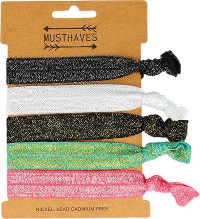 Haarsoires Haarelastieken - Hair Tie Armband - Glitter - Zwart Wit Groen Roze - Set van 5