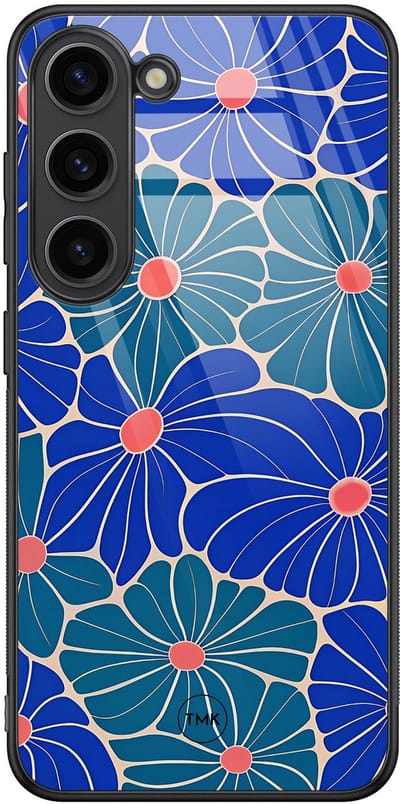 Hoesje geschikt voor Samsung Galaxy S23 - Indigo bloemen - Blauw - TPU luxe case (glossy toplaag) - Bloemen - Hardcase backcover zwart