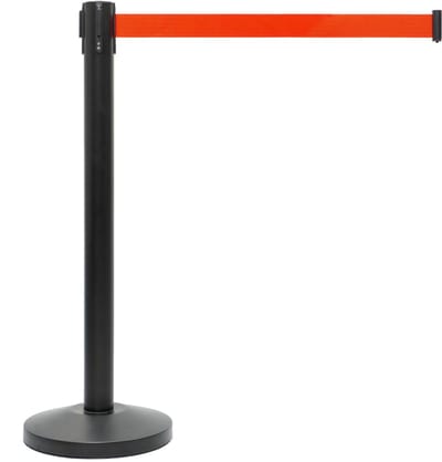 GJ Floors - Afzetpaal met trekband | Zwart - Sinaasappel Oranje - Hoogte: 92 cm - Lengte: 200 cm - Steel diameter: 5,1 cm