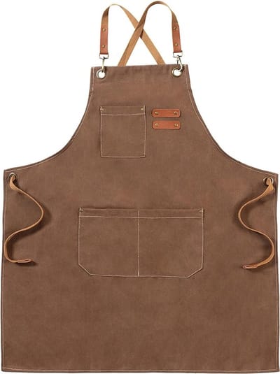 Schort - Schort met gekruiste banden - Verstelbaar bruin schort - Unisex (met 3 zakken) - Geschikt voor keuken, bediening, bakken en creatief werk