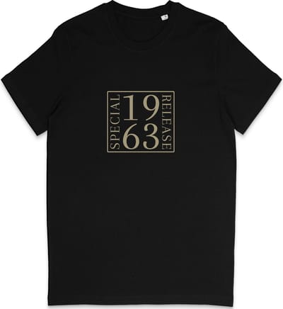 T Shirt Geboortedatum 1963 Print - Heren en Dames - Tekst Speciale Uitgave - Zwart - Maat S