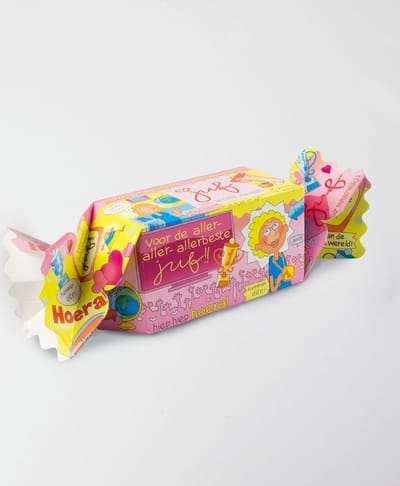 Grote gevulde snoeptoffee "Voor de allerbeste juf"