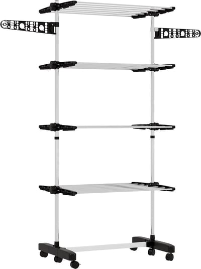 HOMCOM-Wäscheständer-Edelstahl, ABS-142L × 55B × 172H cm-Schwarz