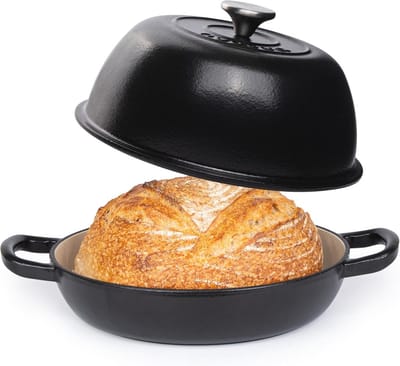 Gietijzeren braadpan voor zuurdesembrood bakken - 6 kwarts, 22 cm, zwart