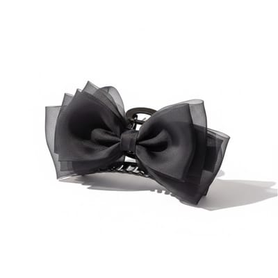 Zwart strik haar clip – dames – grote chiffon strik met transparante kunststof haar klem – elegante decoratieve haar accessoire