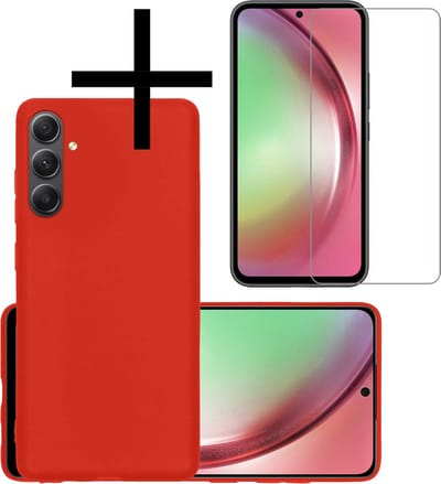 Hoesje - Met Screenprotector - Geschikt voor Samsung Galaxy A54 - Sterk & Shockproof - Back Cover - Siliconen Case - Telefoon Hoes - Rood