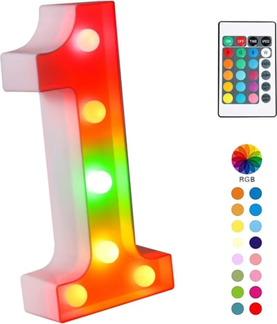 Lichtgevend Cijfer 1 - 22 cm - RGB Met Afstandsbediening