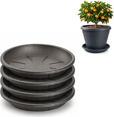 Plasticforte plantenpot onder schotel / opvang schaal - 4x - antraciet - dia 45 cm - Kunststof - voor een pot met dia 55/60 cm