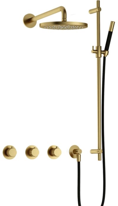 Hotbath Cobber X - CX7067 - Inbouw Regendoucheset - Geborsteld Messing PVD - 2 Stopkranen - Thermostatisch - Wandarm 40 cm - Hoofddouche 200 mm - Staafhanddouche - Glijstang 900 mm - Waterbesparend