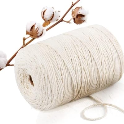 PromoHome Macramégaren Katoenen Koord - 3 mm Dikte x 300 meter Lengte - Natuurlijk Wit - Premium Kwaliteit voor Handwerk, Knopen en Creatieve Projecten