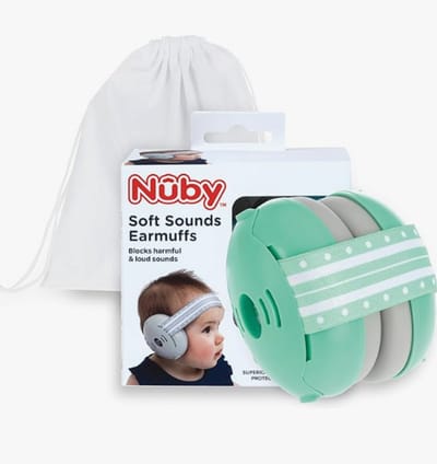 Nuby Soft Sounds Noise-Canceling Earmuffs met Reisetui (Green) – Gehoorbescherming voor Baby’s & Kinderen – Comfortabele Verstelbare Kinder Oorbeschermers – Ideaal voor Reizen, Festivals, Vliegtuig & Evenementen