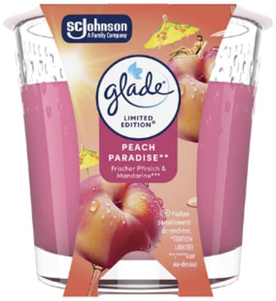 Zomer Geurkaars in Glas - Peach Paradise - Glade | 1x 112g - Perzik |Lente Zomergeur Kaars in Glas - Brandduur: tot 30 uur