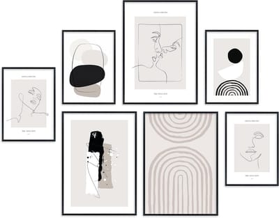 Hyggelig Home Premium posterset, 7 bij elkaar passende afbeeldingen, collage, wanddecoratie, set Studio Lines, met zwarte lijst