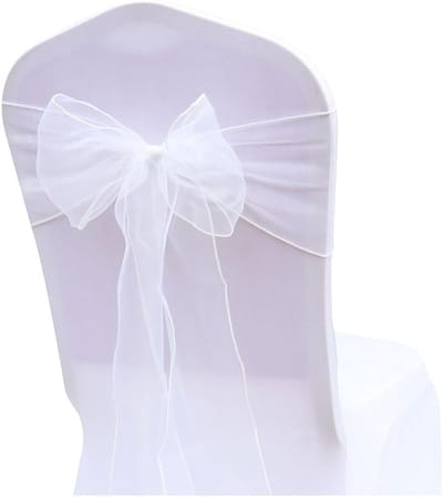 Set van 20 Stoelstrikken van Organza - Decoratieve Bogen voor Bruiloft, Feest en Ceremonie - 18x275cm Wit