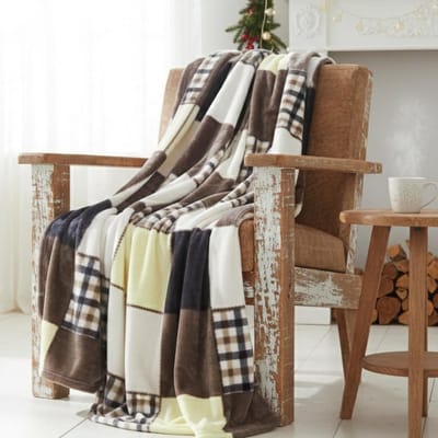 Grote Geruite Plaid Deken in Herfstkleuren Bruin Geel - Super Zachte Dubbelzijdige Microfleece Pluche Dekbed