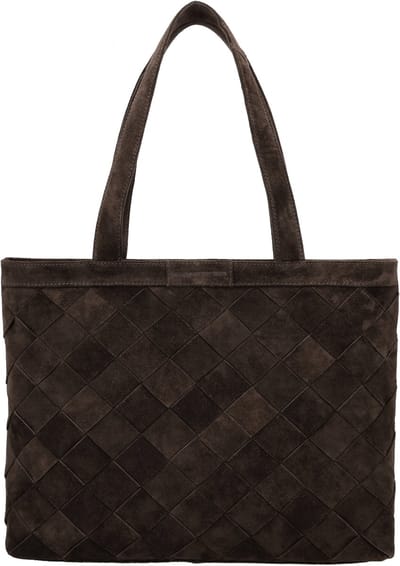 Hide & Stitches Acadia Laptoptas - 15,6 inch - Suède - Geweven Voorzijde - Werk Tas - Dames Tas - School - Leren Dames Tas - Donkerbruin