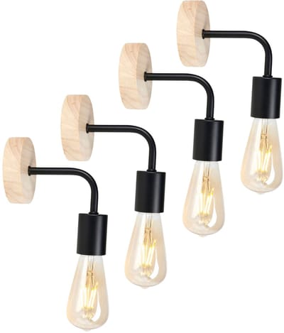 Ostaria Wandlamp - 4x - zwart - metaal / houtoptiek - industrieel - E27 - binnen / woonkamer