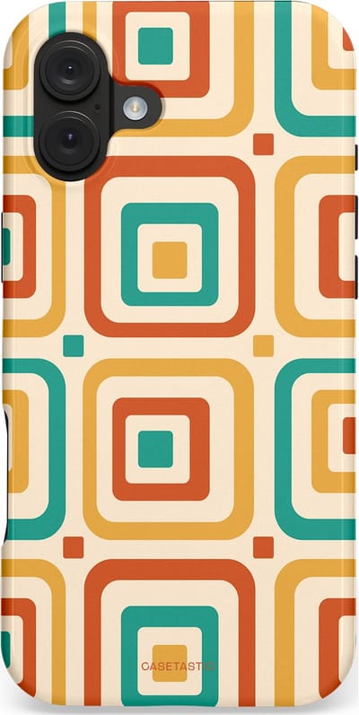 Casetastic hoesje geschikt voor Apple iPhone 16 Plus - MagSafe - Dubbellaagse bescherming - Retro Vierkant verlangen - Fashion Case - Crème Terracotta Goud Turquoise