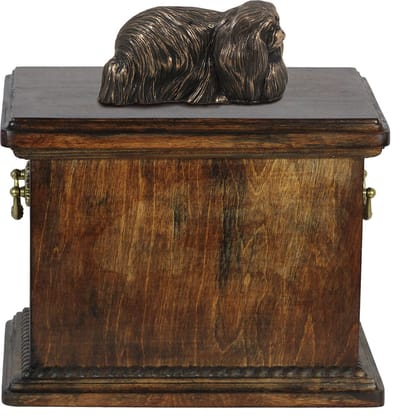 Elegante urn voor Pekinees met beeldje in klassieke stijl