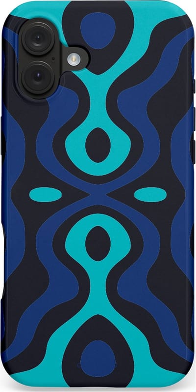 Casetastic hoesje geschikt voor Apple iPhone 16 Plus - MagSafe - Dubbellaagse bescherming - Blauwe Golf Lijnen - Fashion Case - Donkerblauw Wit