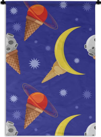 Wandkleed - Wanddoek - Planeten - IJshoorntjes - Patronen - 60x90 cm - Wandtapijt
