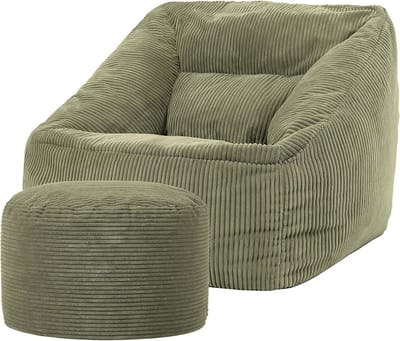 Zitzak met Hocker - Groene Corduroy Zitzak voor Volwassenen - Comfortabele Zetels voor Woonkamer en Slaapkamer