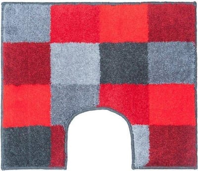 Casilin WC-mat Antislip Blocks - 60x50cm - Met Uitsparing - Waterabsorberende Badmat - Wasbaar en Sneldrogend - Acryl - Rood, Grijs