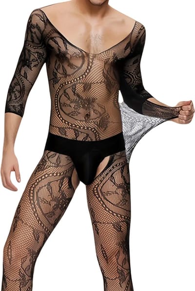 LekkerStout Heren Catsuit - Open Kruis - Zwart - Sexy Herenlingerie | S-L | ( LS214 )