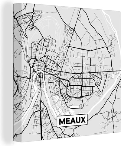 Canvas Schilderij Meaux - Plattegrond - Frankrijk - Kaart - Stadskaart - 20x20 cm - Wanddecoratie