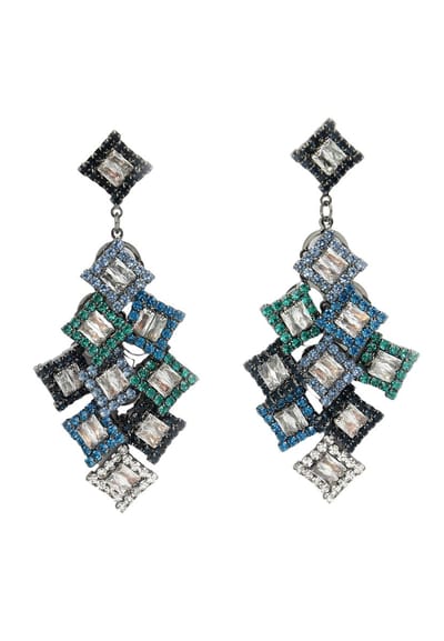 AVANT-GARDE PARIS Diva Collection Dangle Drop Earrings - Blauw 3.5cm x 7.5cm - Zirconia en Rhodium Plated