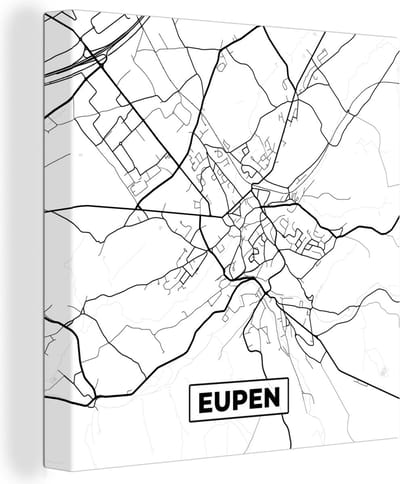 Canvas Schilderij Kaart – Plattegrond – Stadskaart – Eupen – België – Zwart Wit - 20x20 cm - Wanddecoratie