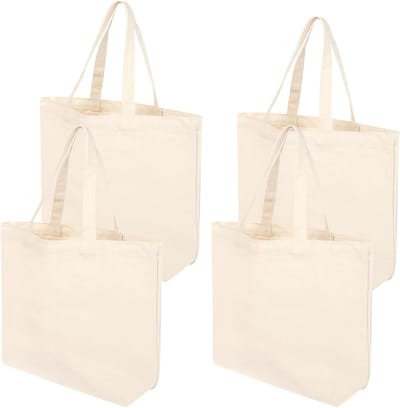 Set van 4 Grote Katoenen en Jute Tassen (40x35cm) - Herbruikbaar voor Boodschappen, Sport en Knutselen