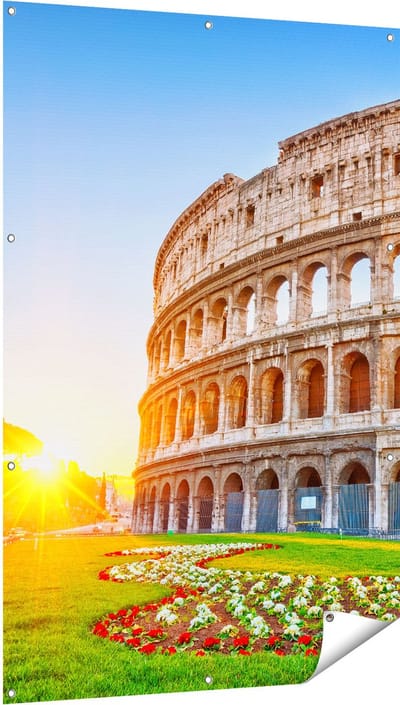 Gards Tuinposter Colosseum bij Zonsopgang in Rome, Itali� - 100x150 cm - Tuindoek - Tuindecoratie - Wanddecoratie buiten - Tuinschilderij