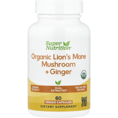 Super Nutrition, Biologische Hertenorenzwam + Gember, 60 Plantaardige Capsules