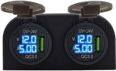 ProRide 12V USB Stopcontact met Voltmeter/Ampèremeter - Tweevoudig Opbouw - QC3.0 - USB Autolader, Boot en Camper