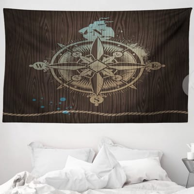 ABAKUHAUS Kompas Wandtapijt en Sprei, Scheepstouw, 230 x 140 cm, Lichtbruin