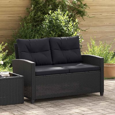 vidaXL - Tuinbank - 2-zits - met - kussens - 124 - cm - poly - rattan - zwart