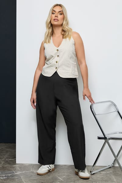 Yours Klassieke Broek Met Rechte Pijpen & Elastische Tailleband In Zwart Petitesize Ex Short > 44