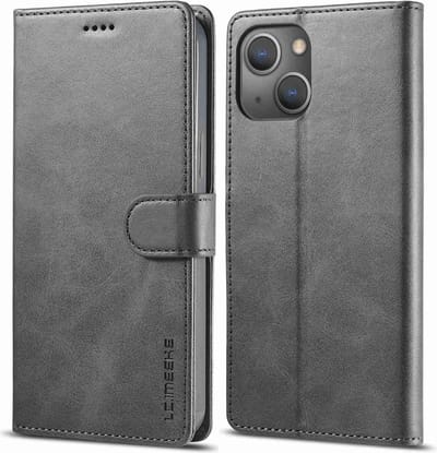 LC.IMEEKE Hoesje - Geschikt voor iPhone 14 Plus Hoesje - LC.IMEEKE Luxe Book Case - Grijs