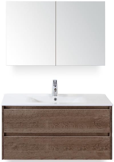 Dante Badmeubelset 100 cm - Tabacco - Keramische Wastafel Wit Enjoy met Spiegelkast