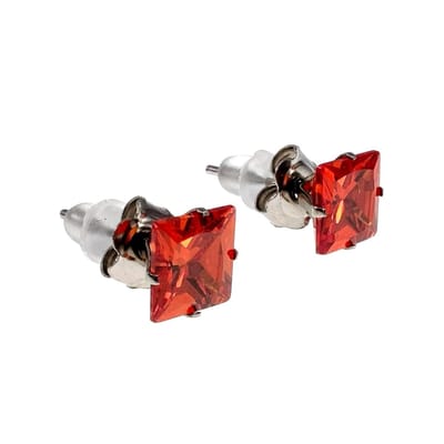 Vierkante Zirkonia Oorknopjes Unisex - Zilverkleur RVS - 7mm Rode Oorbellen - Dames - Heren