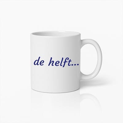Mystery Mok 330ml – “De Helft...” Grappige Nederlandse Koffiebeker – Minimalistisch Ontwerp met Dubbele Betekenis – Leuk Cadeau