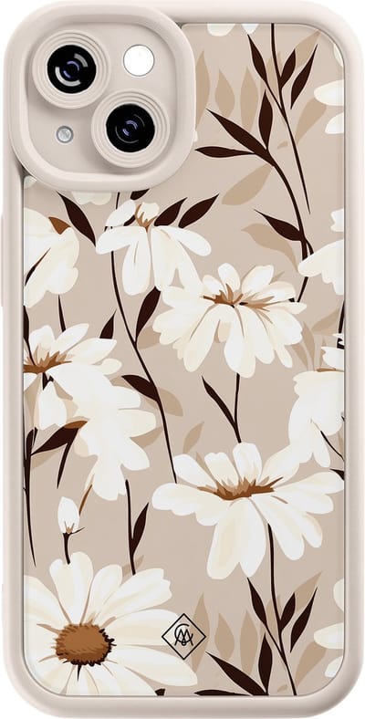 Casimoda® hoesje - Geschikt voor iPhone 15 - In Bloom - Effen telefoonhoesje met lensbescherming - Siliconen/TPU - Backcover - Bruin/beige