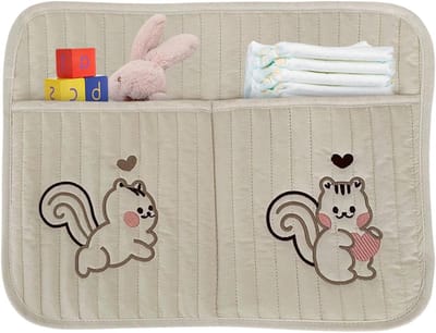 Wieg Organizer - Nachtkastje Opbergtas - Babykamer Organiseren - Zacht Katoen Materiaal - 36 x 26 x 0.5 cm - Grijs